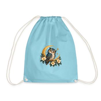 Mondeule mit Blumen und goldenen Sternen - Turnbeutel - Aqua - Vorne
