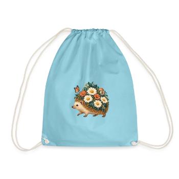 Blühender Igel zwischen Blumen - Turnbeutel - Aqua - Vorne