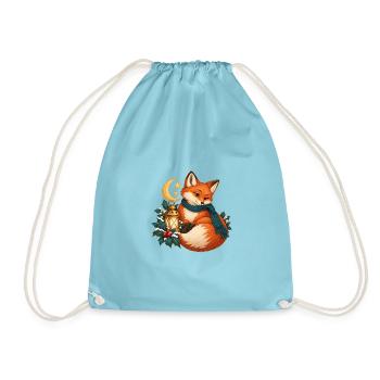 Winterfuchs mit blauem Laternenschal - Turnbeutel - Aqua - Vorne