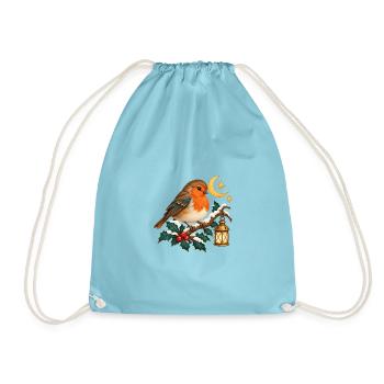 Weihnachtsvogel zwischen verschneiten Ästen - Turnbeutel - Aqua - Vorne