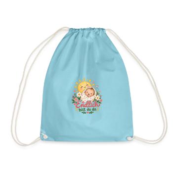 Endlich da: Sonnenbaby mit Blumen - Turnbeutel - Aqua - Vorne