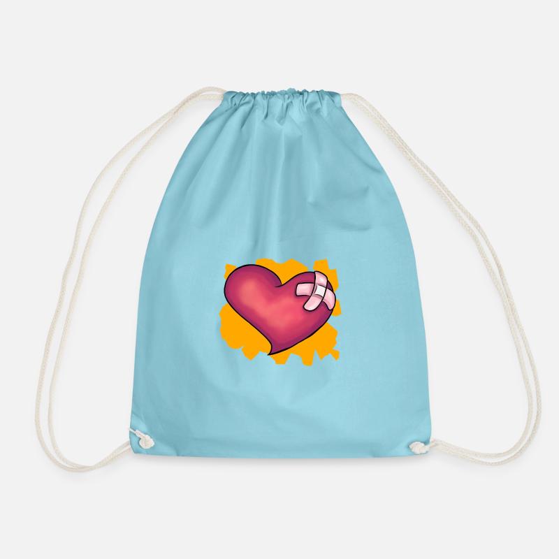 Patched Heart - Drawstring Bag - aqua