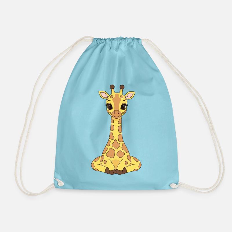 Cute Giraffes Illustration - Drawstring Bag - aqua