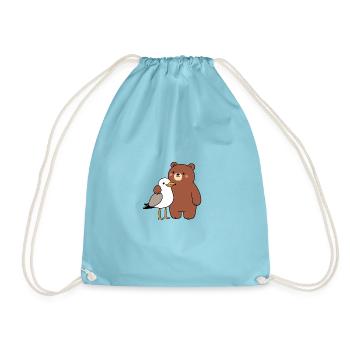 Moin Möwe Vogel Bär Freundschaft Liebe Umarmung - Turnbeutel - Aqua - Vorne