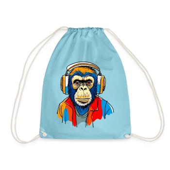 Monkey with headphones - Drawstring Bag - aqua - Front