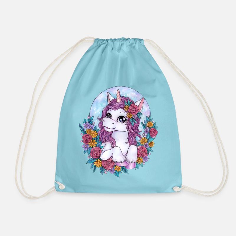 Niedliches Einhorn mit Blumen Geschenk Mädchen - Turnbeutel - Aqua