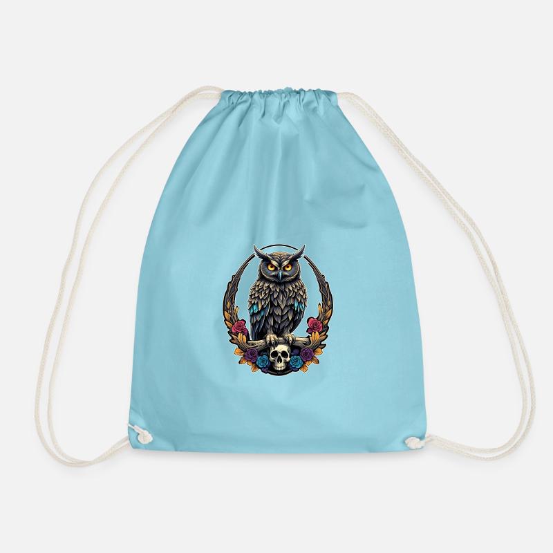 Dekorative Eule mit Skull und Rosenblüten - Turnbeutel - Aqua