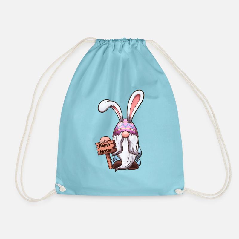 Easter Gnome With Easter Egg Hat With Rabbit Ears - Drawstring Bag - aqua