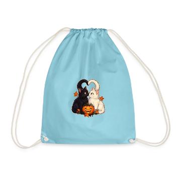 Zwei Katzen und ein Kürbis - Turnbeutel - Aqua - Vorne