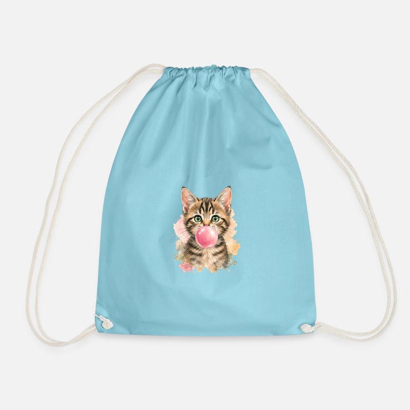 Cat with pink bubble - Drawstring Bag - aqua
