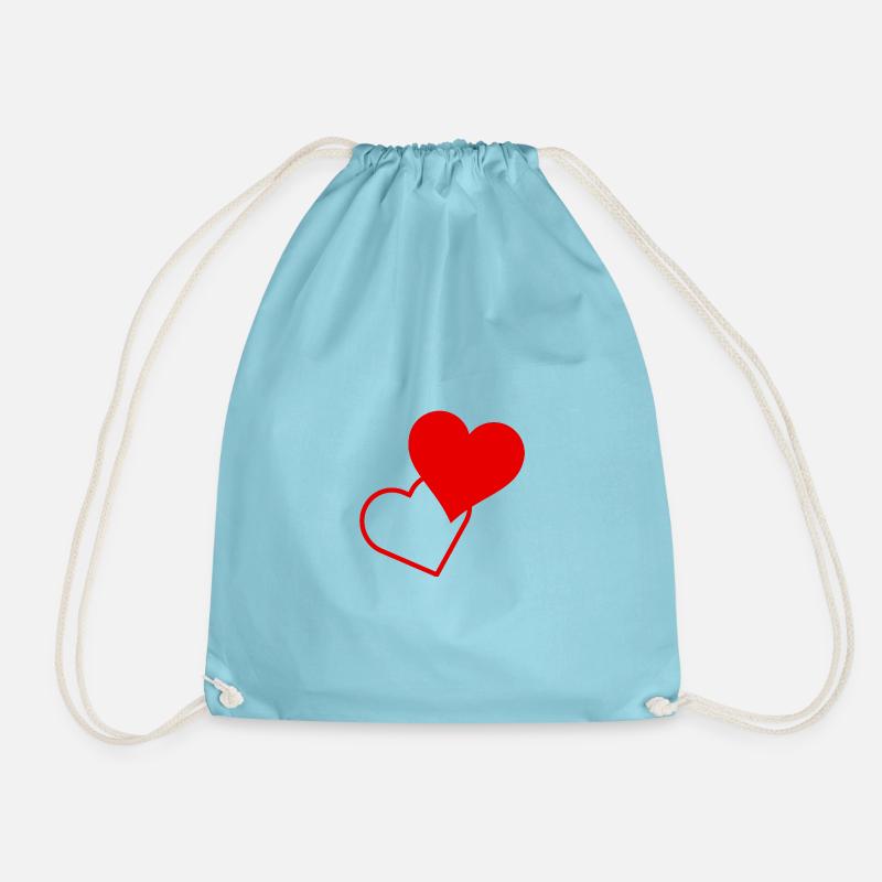 Red hearts - Drawstring Bag - aqua