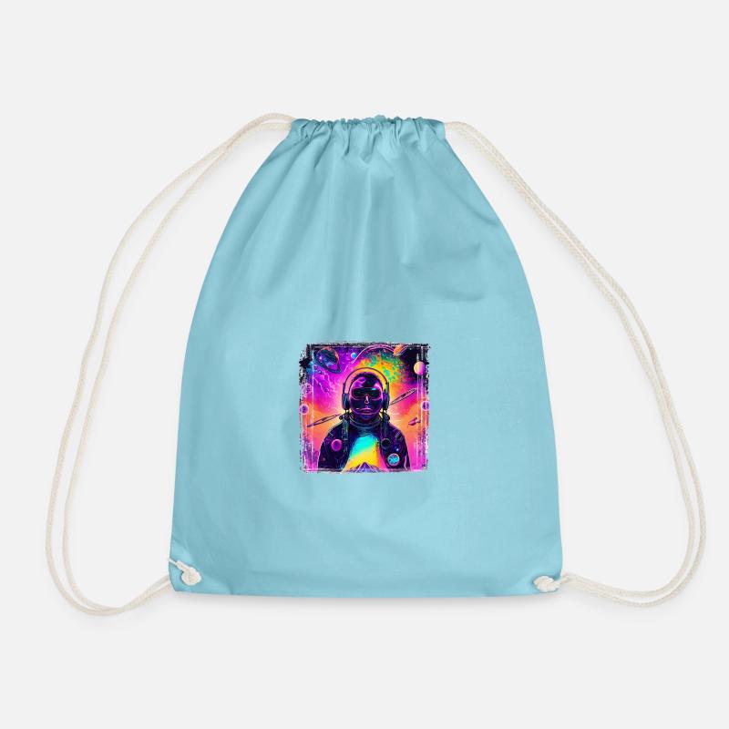 Neon Astronaut at the Cosmic Psychedelic - Drawstring Bag - aqua