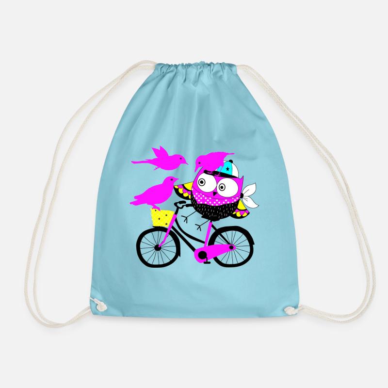 Eule auf Rad und Vögel - Turnbeutel - Aqua