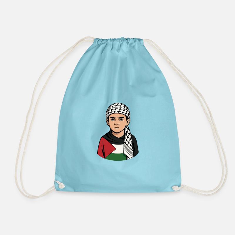 Standing Boy – Palestinian Dignity - Drawstring Bag - aqua
