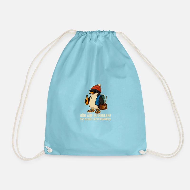 Summer penguin with sunglasses - Drawstring Bag - aqua