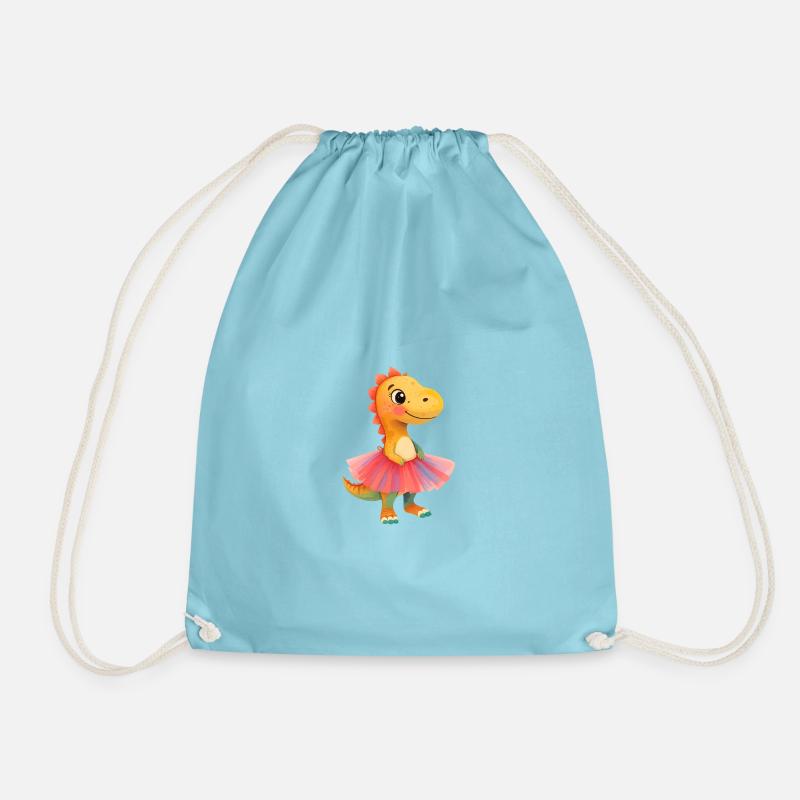 Dino Ballerina in Tutu - Drawstring Bag - aqua