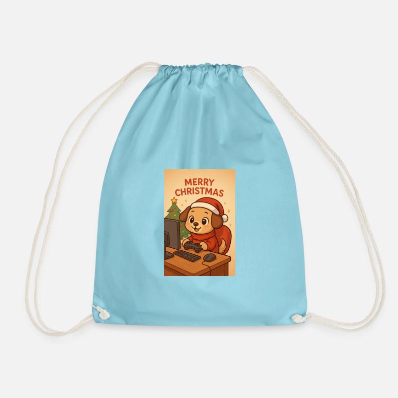 Weihnachts-Hund am PC - Turnbeutel - Aqua