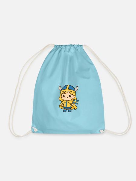 Cute_Swedish_Viking_Girl_Kawaii_Cartoon_T-Shirt - Turnbeutel - Aqua