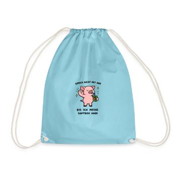 Kawaii Schwein mit Saftbox - Turnbeutel - Aqua - Vorne