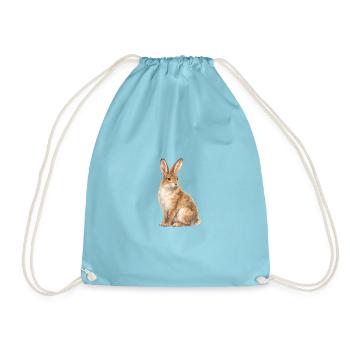 Watercolor Rabbit Motif - Drawstring Bag - aqua - Front