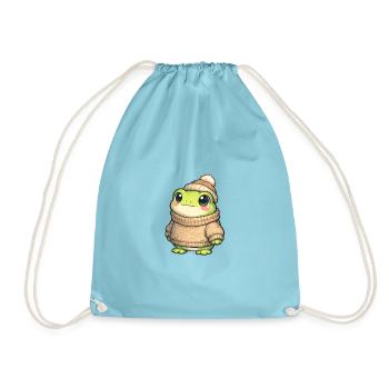 Cuddly frog in winter sweater - Drawstring Bag - aqua - Front