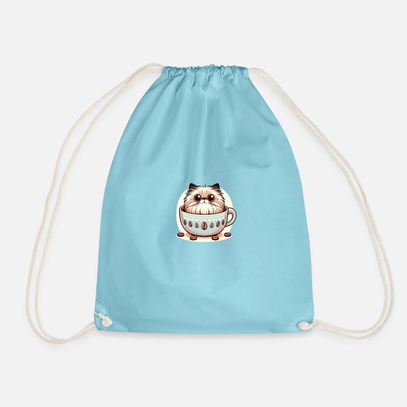 Cute kitten in a cup of coffee - Drawstring Bag - aqua