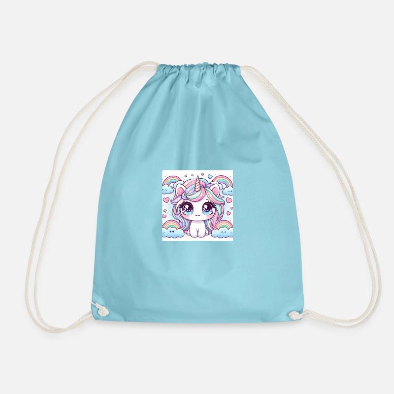 Rainbow Unicorn - Drawstring Bag - aqua