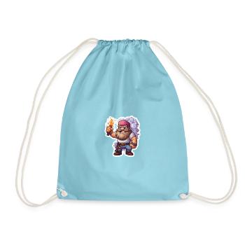 Pixel Dwarf With Torch Mining Game Shirt - Drawstring Bag - aqua - Front