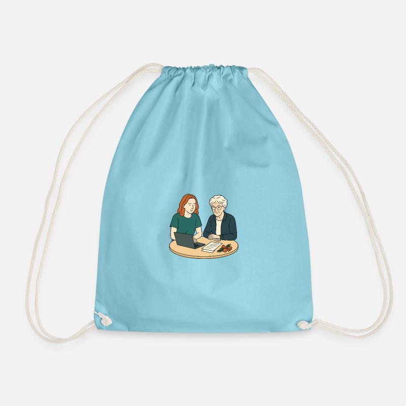 Grandma Karin - Drawstring Bag - aqua