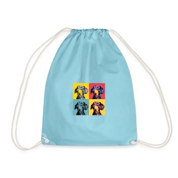 Pop Art Dachshund Quad - Drawstring Bag - aqua - Front