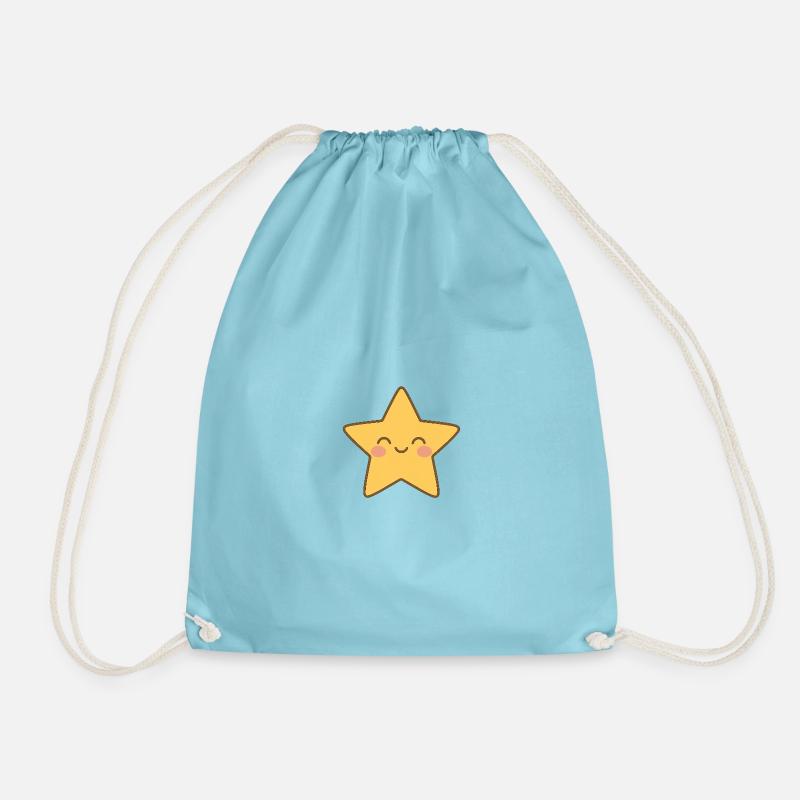 Kawaii Yellow Star Smile - Drawstring Bag - aqua