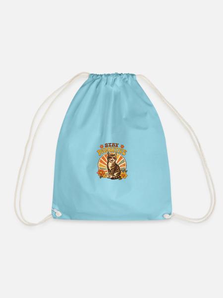 Stay Pawsitive Cat - Drawstring Bag - aqua