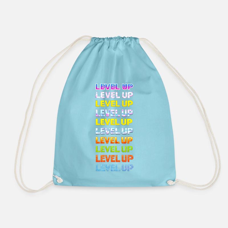 Level Up Neon Typography - Drawstring Bag - aqua