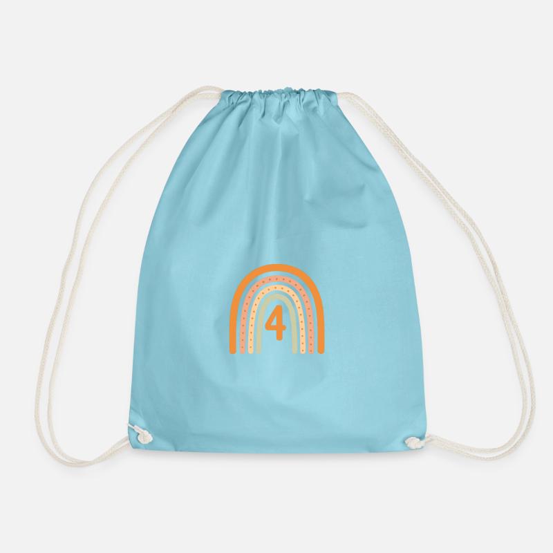 4. Fourth Birthday Rainbow - Drawstring Bag - aqua
