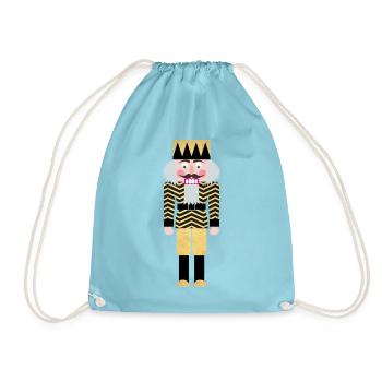 Nussknacker Weihnachten Gold zickzack Muster Deko - Turnbeutel - Aqua - Vorne