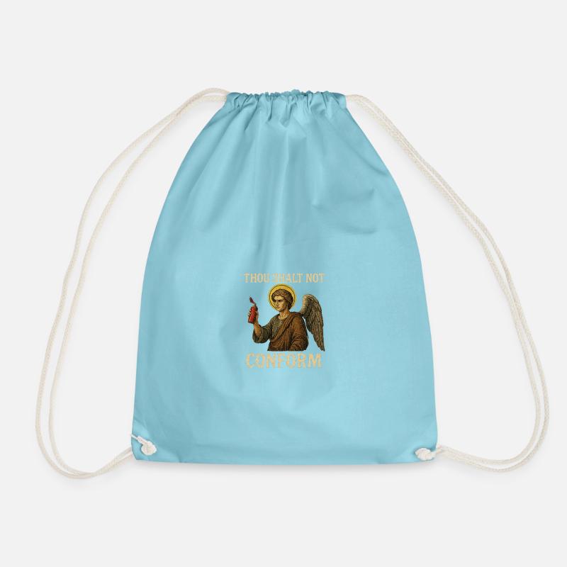 Angel with Spray Can and Conform Quote - Drawstring Bag - aqua