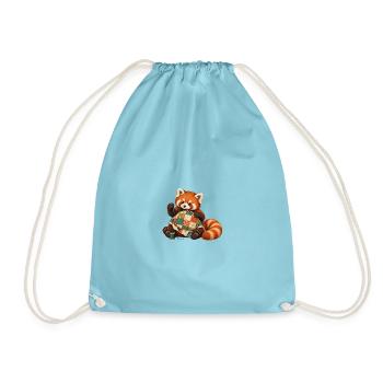 Roter Panda quiltet von Hand - Turnbeutel - Aqua - Vorne