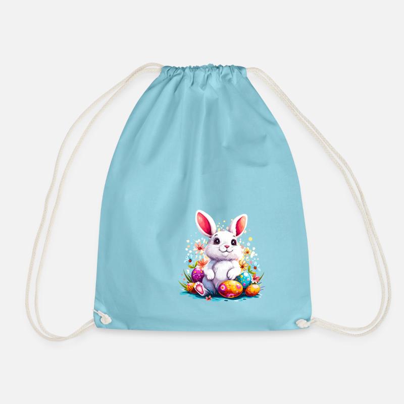 Easter Bunny with Painted Eggs - Drawstring Bag - aqua