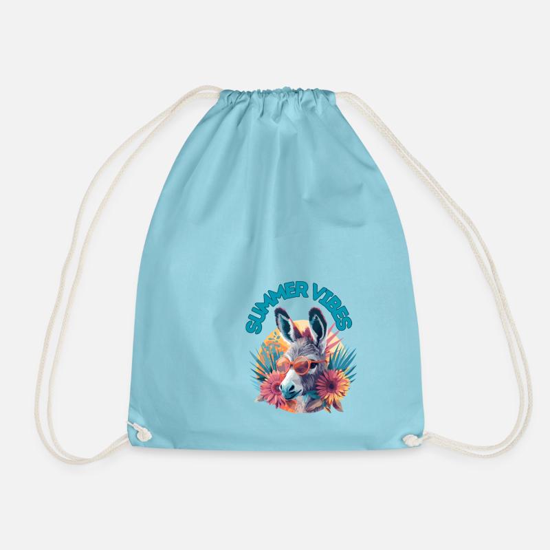 Donkey among flowers in summer feeling - Drawstring Bag - aqua