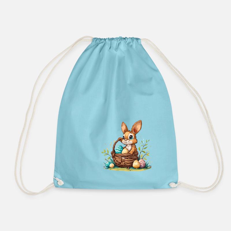 Bunny with an Easter basket filled with eggs - Drawstring Bag - aqua