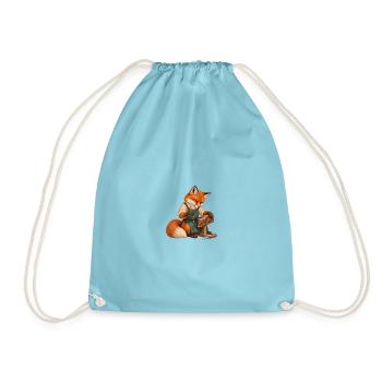 Fuchs näht eine Schuhsohle - Turnbeutel - Aqua - Vorne