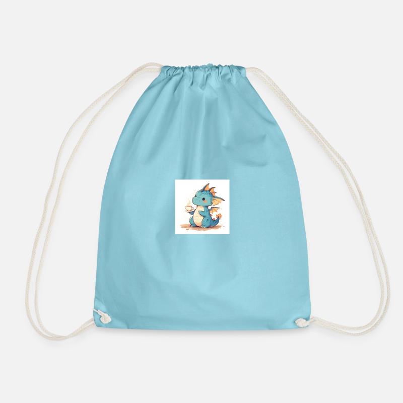 Tiny Dragon, Big Cup (and Heart) - Drawstring Bag - aqua
