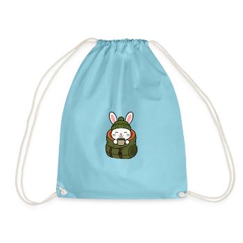 Hiking Bunny in Winter with Coffee - Drawstring Bag - aqua - Front