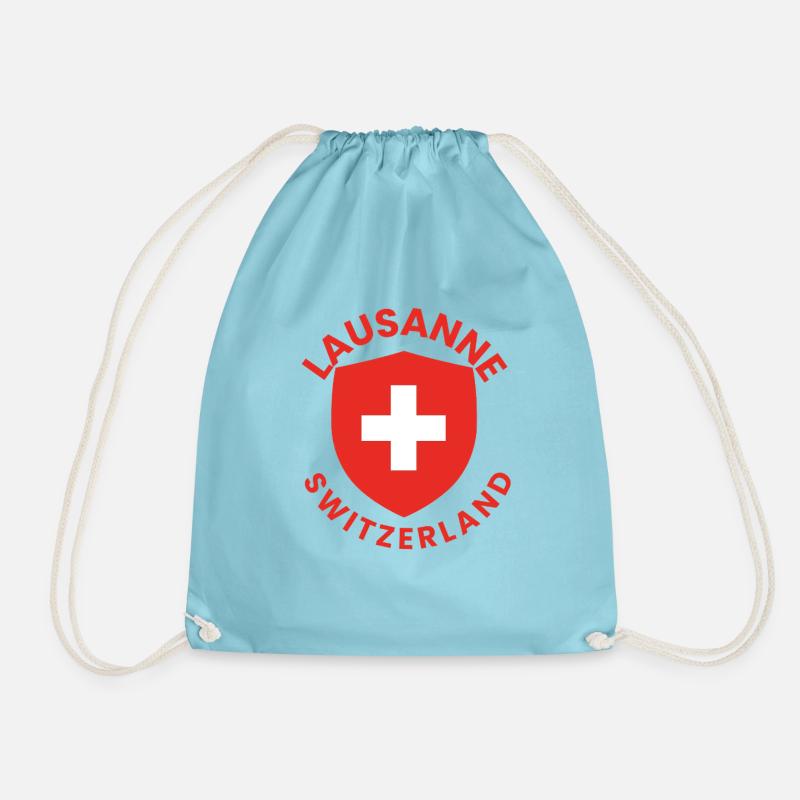 Lausanne Shield with Swiss Flag - Drawstring Bag - aqua