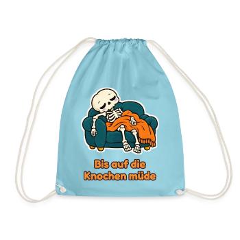 Bis auf die Knochen müde – Skelett auf dem Sofa - Turnbeutel - Aqua - Vorne