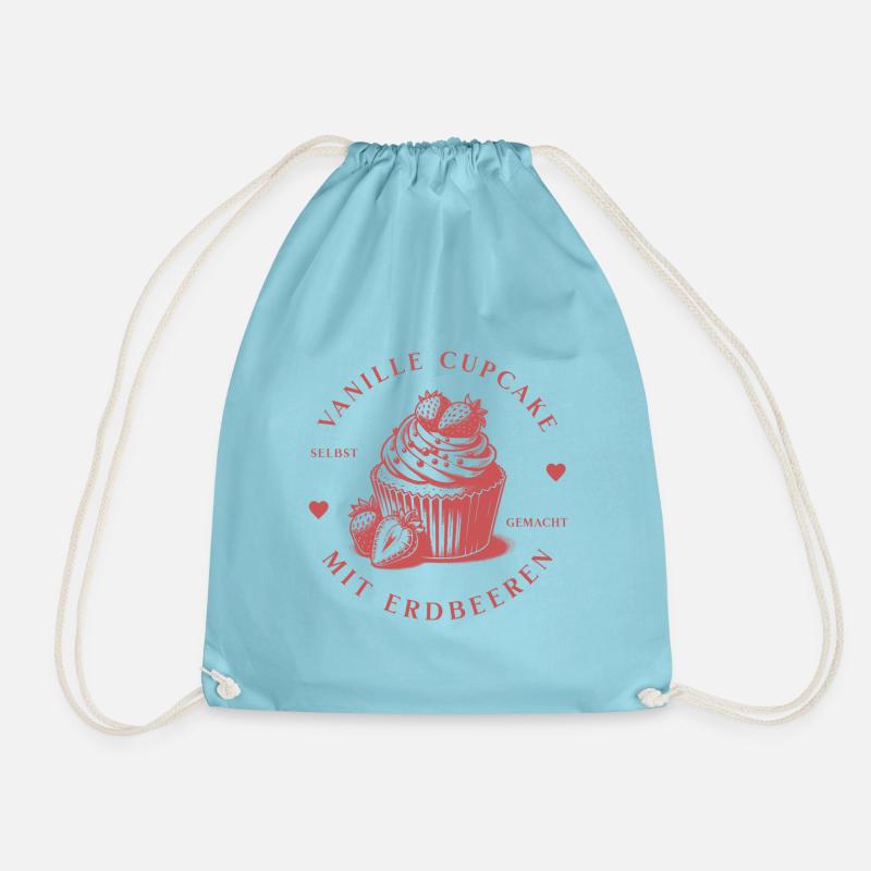 Vanille Cupcake mit Erdbeeren, Oberteil/Accessoire - Turnbeutel - Aqua