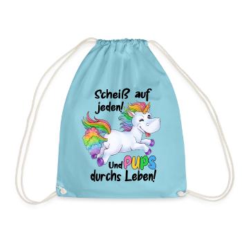 Scheiß auf jeden und Pups durchs Leben - Einhorn - Turnbeutel - Aqua - Vorne