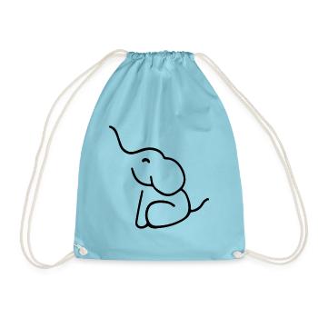 ELEPHANT TATTOO BABY TRUNK SITTING DRAWING LINE - Drawstring Bag - aqua - Front