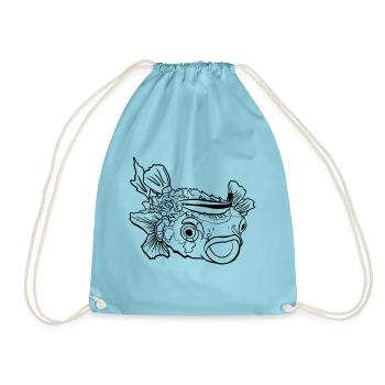 Pufferfish, hedgehog fish and cleaner wrasse symbiosis - Drawstring Bag - aqua - Front