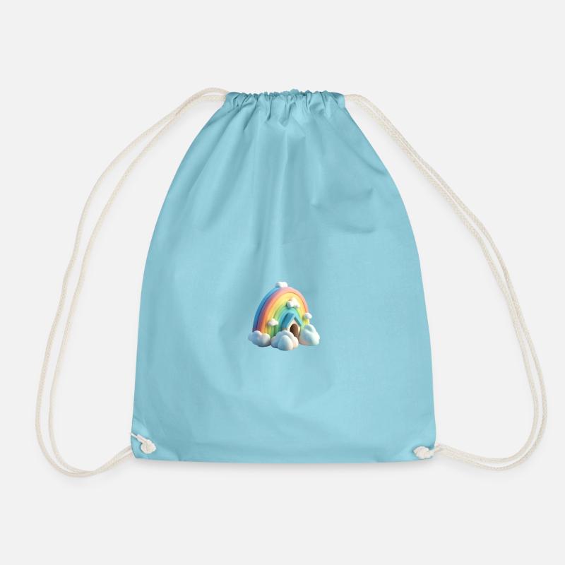 Rainbow with house - Drawstring Bag - aqua